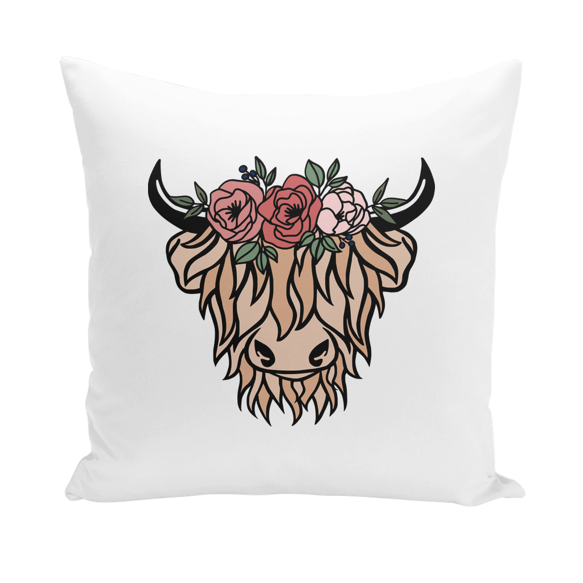 Highland Cow in a Flower Crown Throw cushion covers