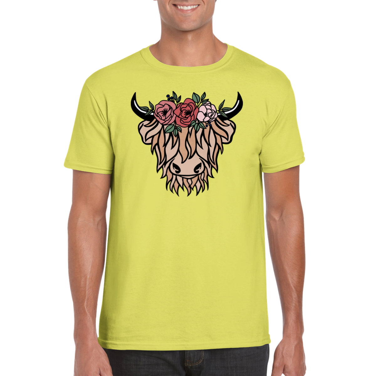 Highland Cow in a Flower Crown Unisex Crewneck T-shirt