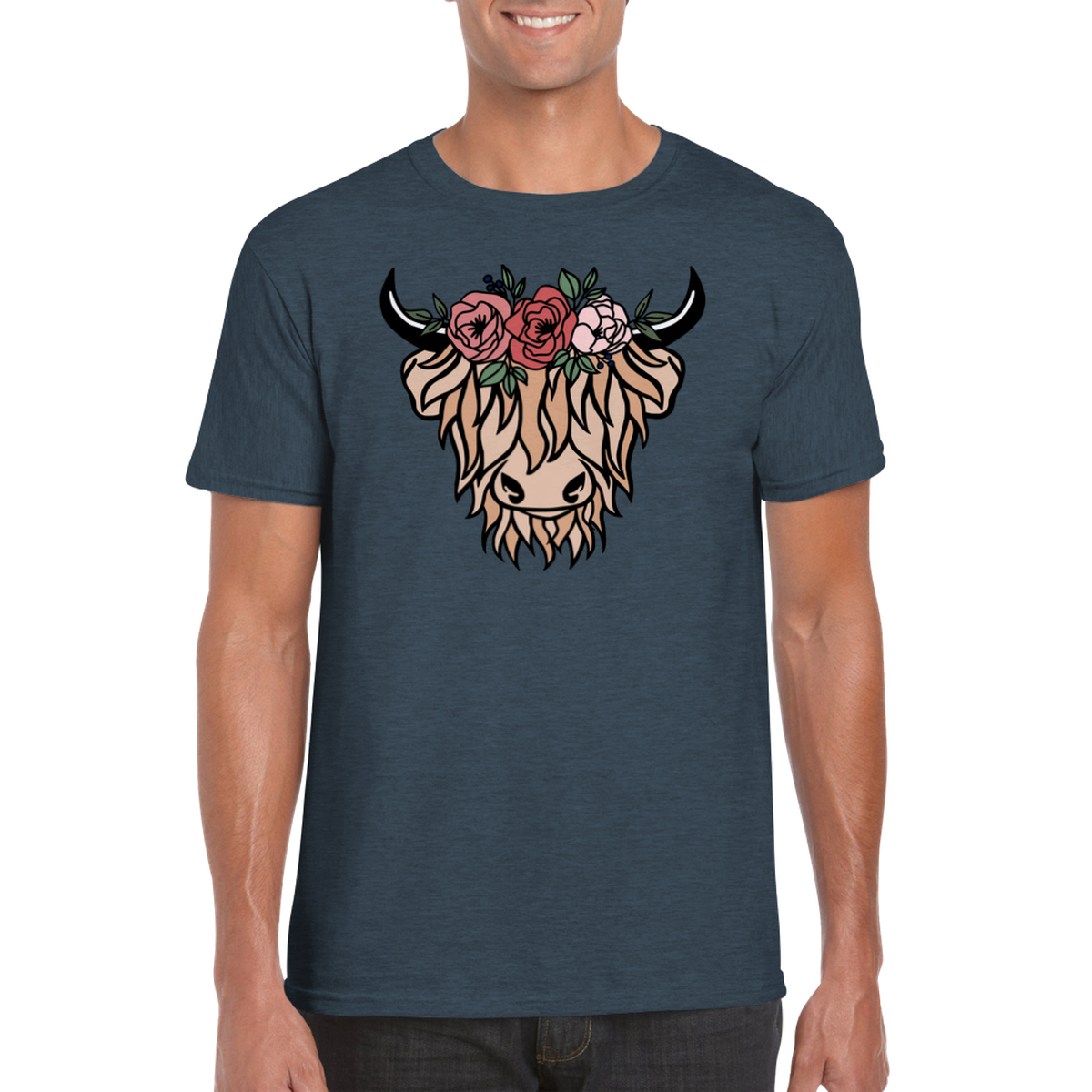 Highland Cow in a Flower Crown Unisex Crewneck T-shirt