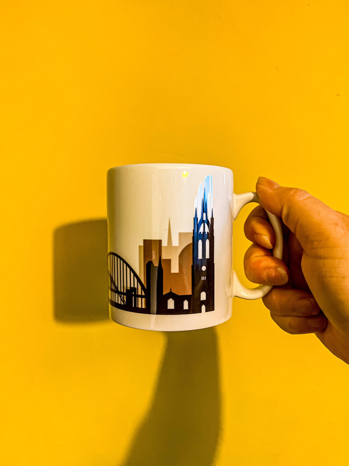 Newcastle Upon Tyne Silhouette Skyline Print Mug, Created and Made by Philomena's Boutique