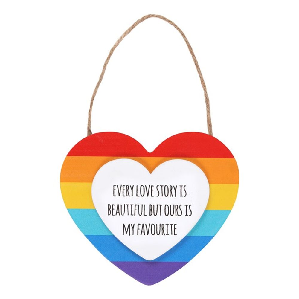 Love Story Hanging Rainbow Heart Sign