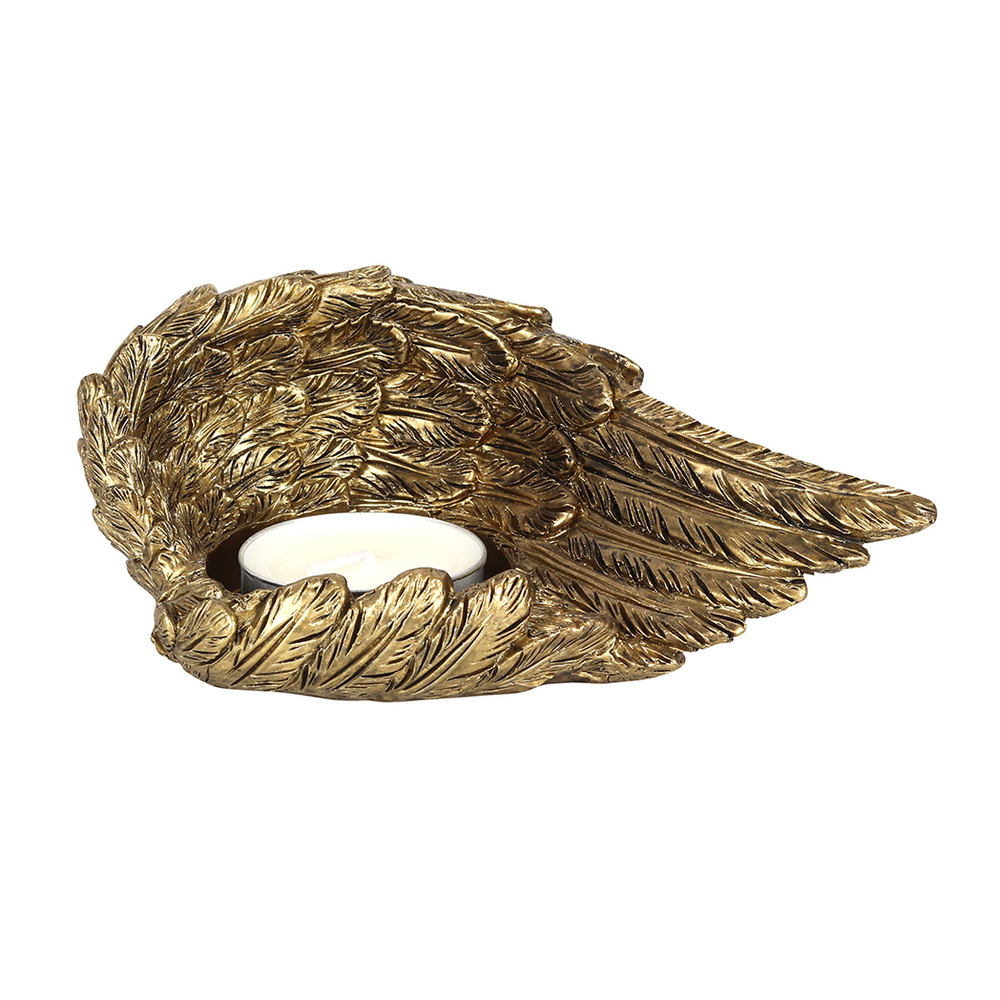 Gold Single Lowered Angel Wing Candle Holder