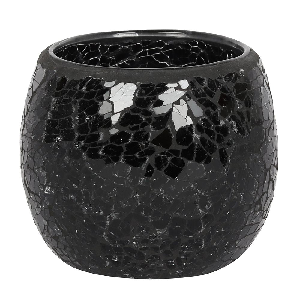 Large Black Crackle Glass Candle Holder