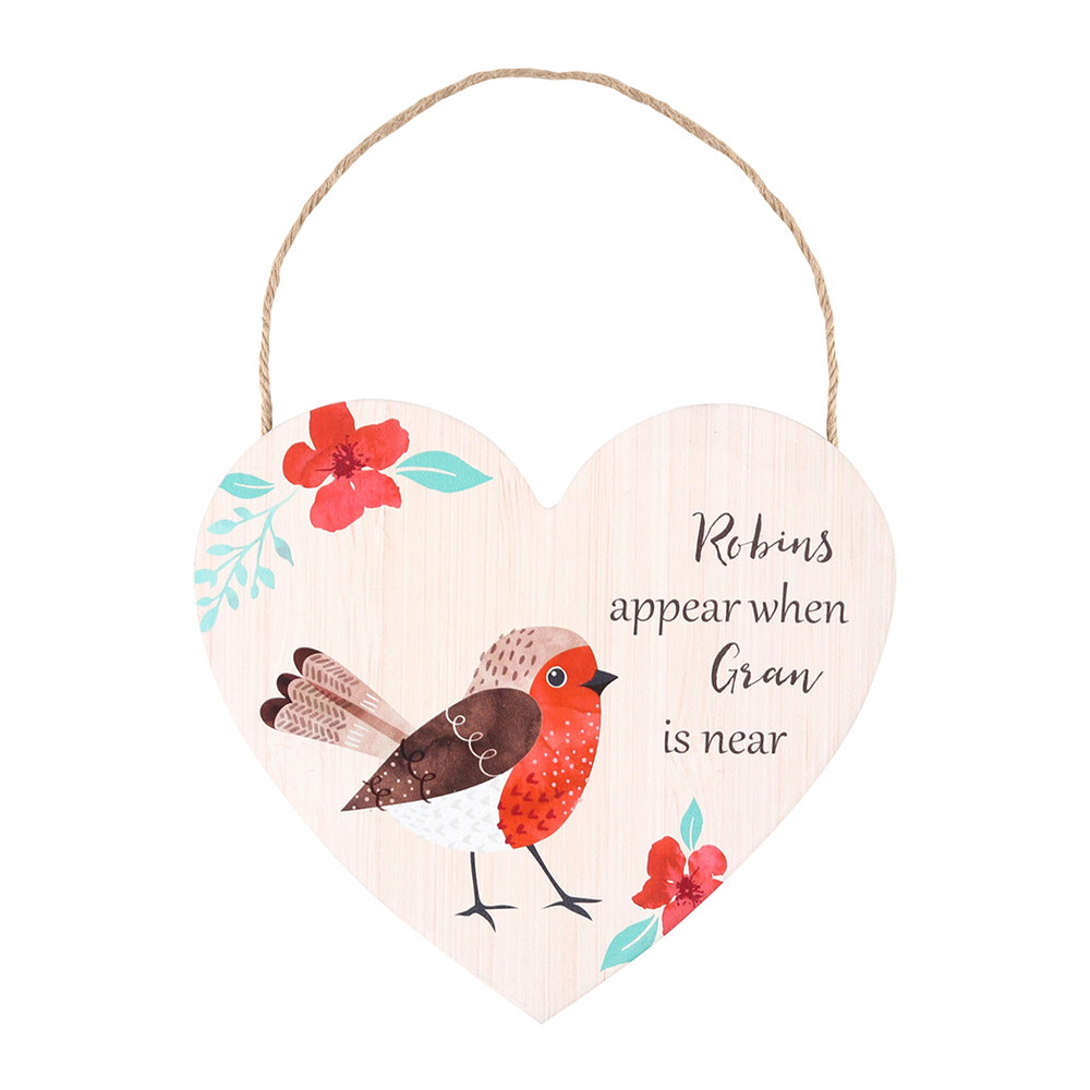 Gran Winter Robin Hanging Heart Sign
