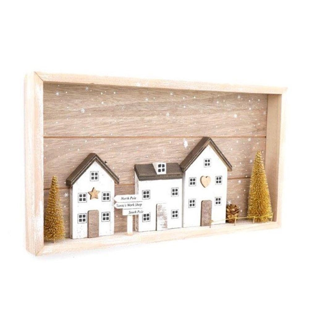 33.5cm Gold Christmas Village Wall Plaque