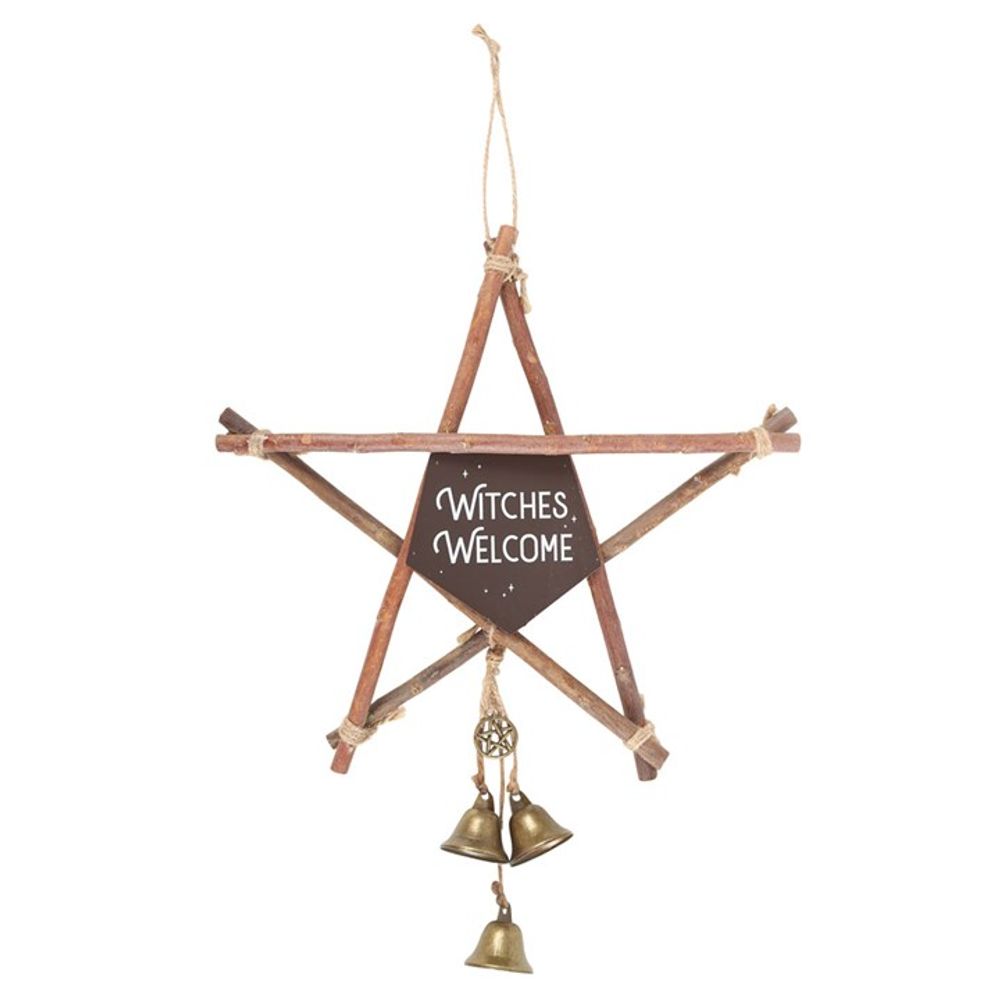 30cm Witches Welcome Willow Pentagram Sign with Bells